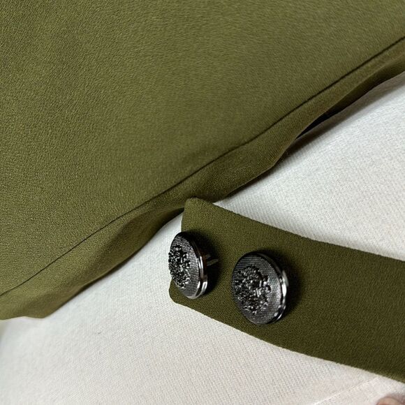 Ronny Kobo Torn Zuna Cropped Blazer Wrap Button Back Shoulders Pads Olive Green - Picture 6 of 6